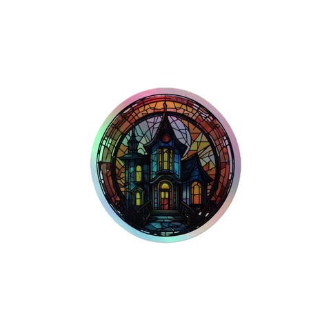 Haunted home Stained glass Circle Holographic sticker