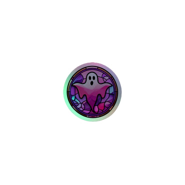 Stained Glass Pretty Pink Ghost Holographic sticker