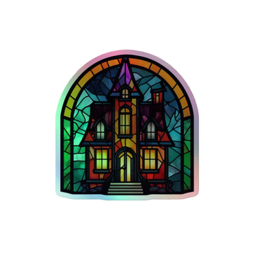 Haunted home Stained Glass Holographic sticker