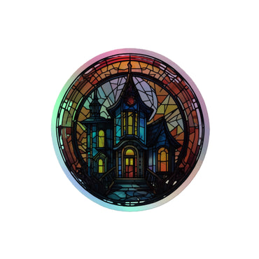 Haunted home Stained glass Circle Holographic sticker