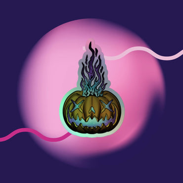 Flaming X eye Pumpkin Holographic stickers