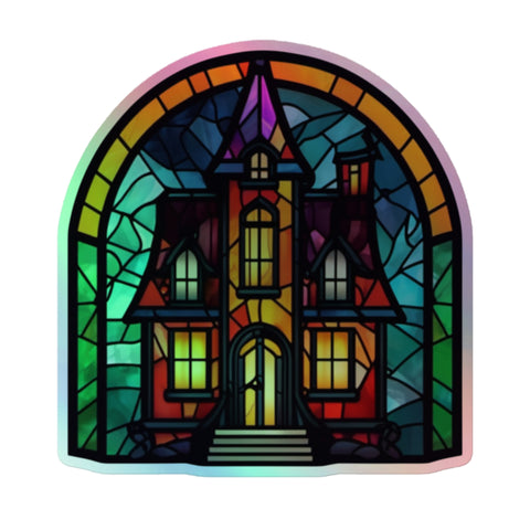 Haunted home Stained Glass Holographic sticker