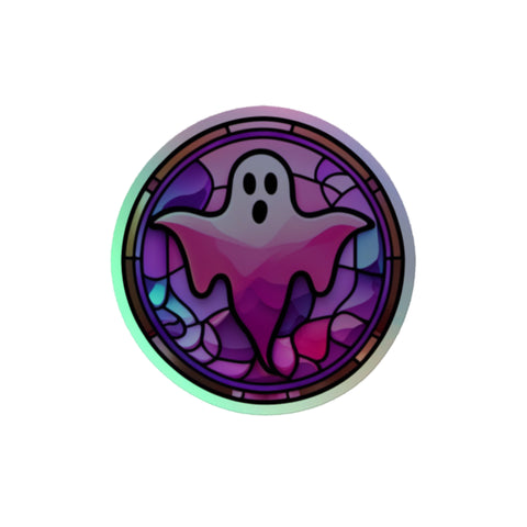 Stained Glass Pretty Pink Ghost Holographic sticker