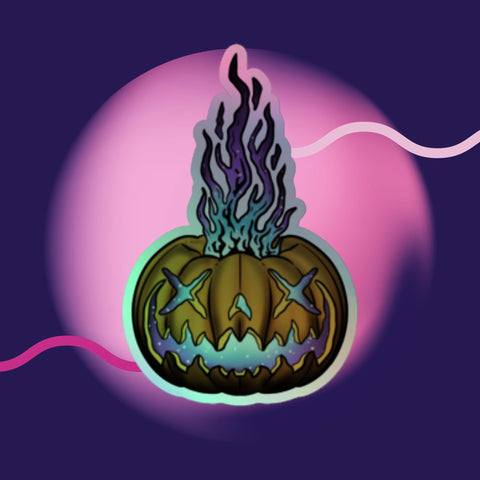 Flaming X eye Pumpkin Holographic stickers