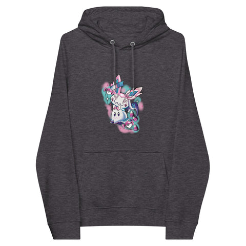 Pink Puppet Monster Unisex eco raglan hoodie